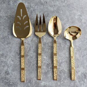 Vintage Dalmatia By Present Gold Toned Flatware Korea Lot Of 4 Serving Pieces